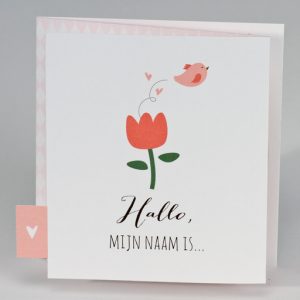 Drieluikje met roze tulp en vrolijk vogeltje