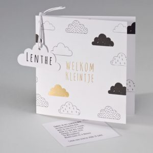 Strakke wolkenkaart Welkom kleintje in zwart-wit-goud