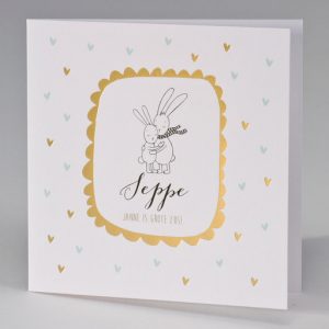 Knuffelende konijntjes in kader van goudfolie