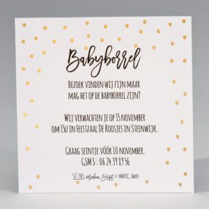 Borrelkaartje wit met gouden confetti