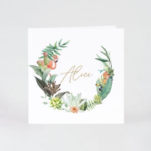 Tropical geboortekaartje met flamingo
