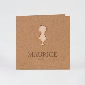 Bruin eco geboortekaartje met houten silhouet jongen - Mix and match