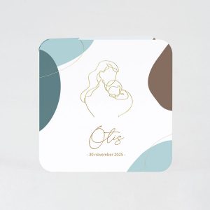 Abstract geboortekaart lijntekening mama en baby - blauw