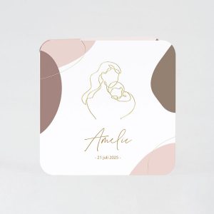 Abstract geboortekaart lijntekening mama en baby - roze
