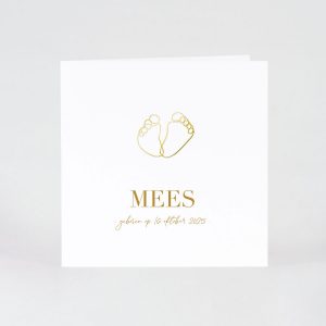 Luxe geboortekaart met lijntekening voetjes in goudfolie