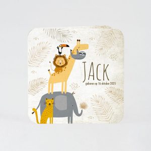 Hip geboortekaartje met grappige jungledieren