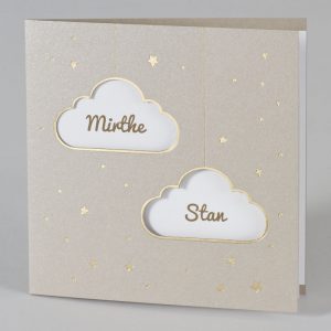Tweeling geboortekaart sand papier met goudfolie