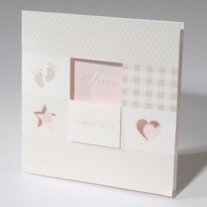 Geboortekaartje 'beige ster & hart'