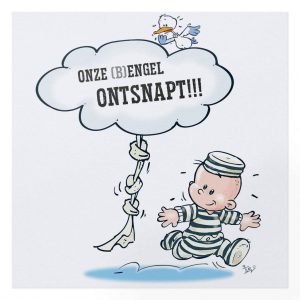 Humoristische geboortekaart met babyboefje